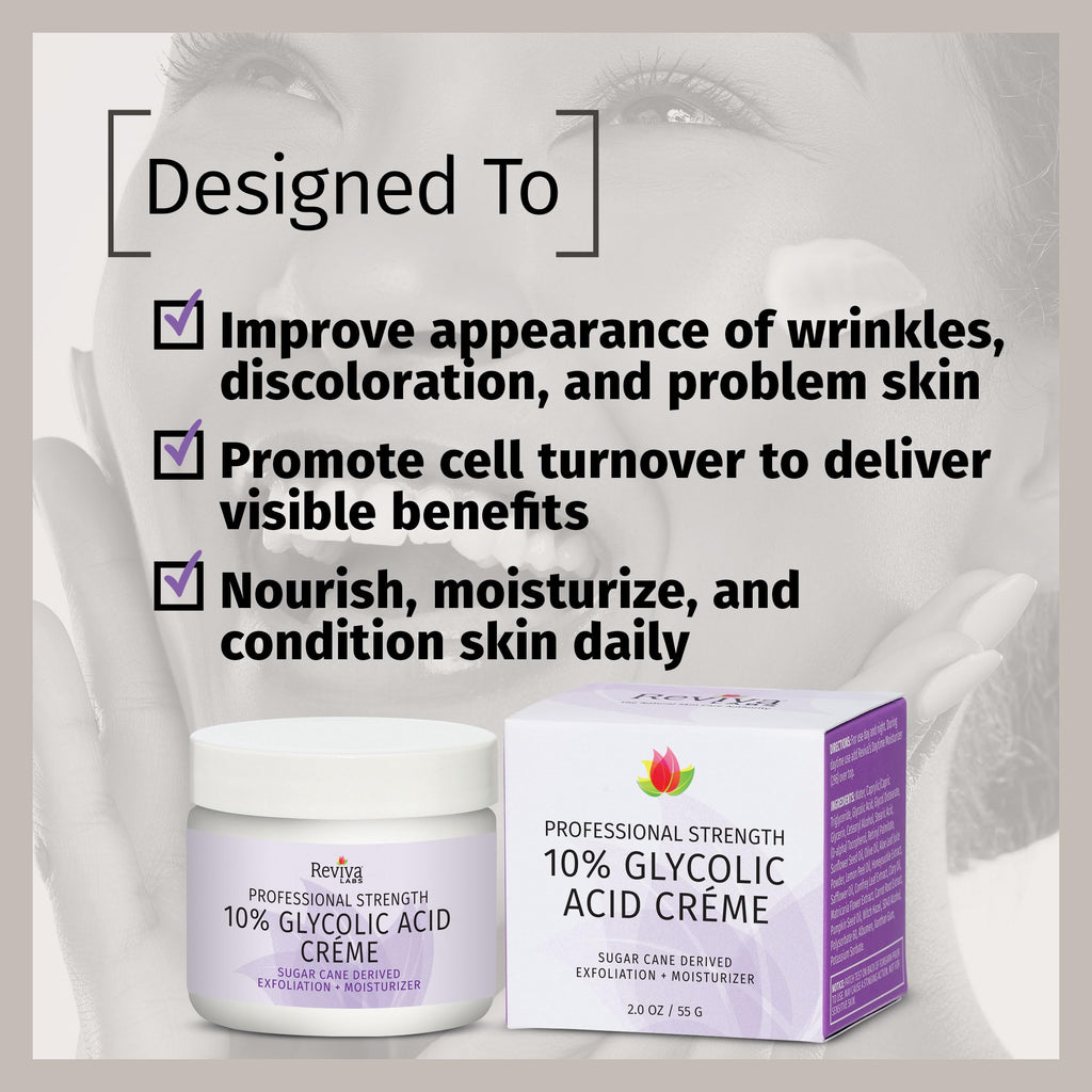 Reviva Labs 10% Glycolic Acid Creme – Daily Moisturizer & Mild Exfoliant