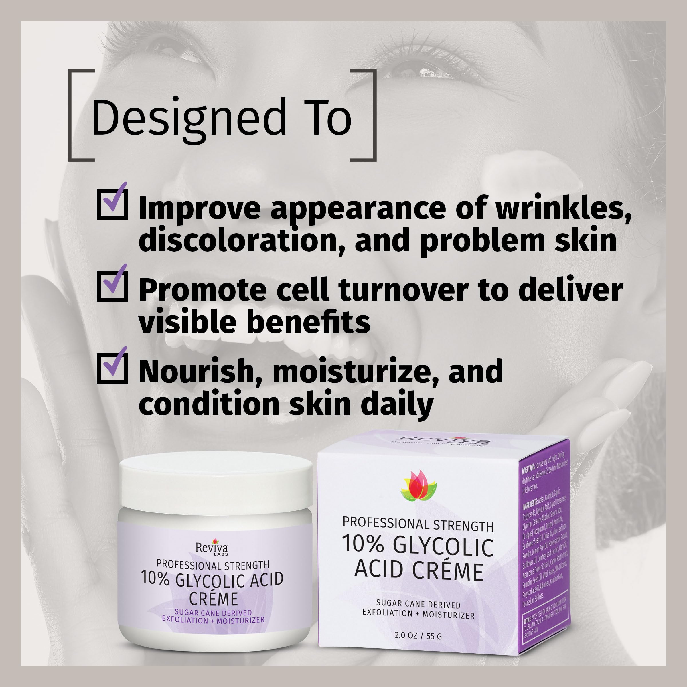 Reviva Labs 10% Glycolic Acid Creme – Daily Moisturizer & Mild Exfoliant