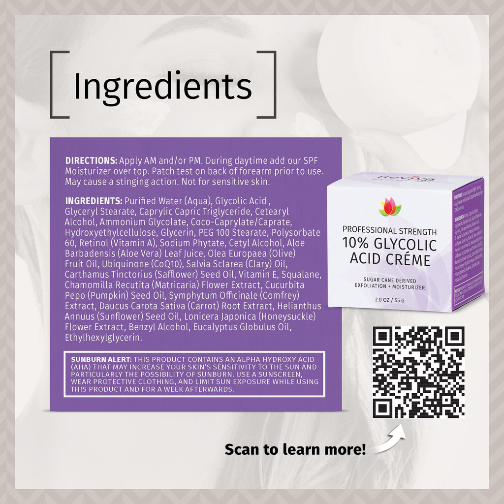 Reviva Labs 10% Glycolic Acid Creme – Daily Moisturizer & Mild Exfoliant