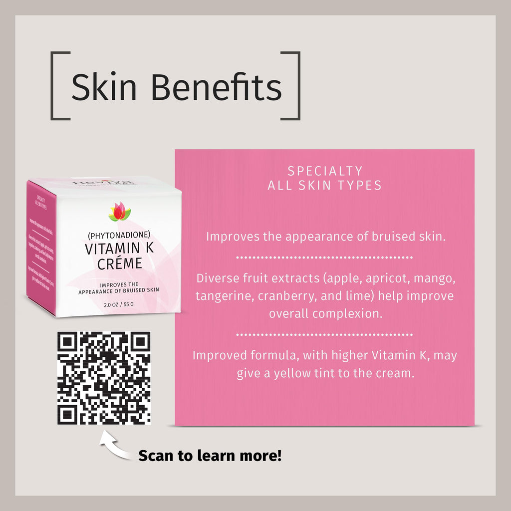 Reviva Labs Vitamin K Creme for Bruising, Dark Circles & Wrinkles – Soybean Oil & Natural Fruit Extracts, 2 oz