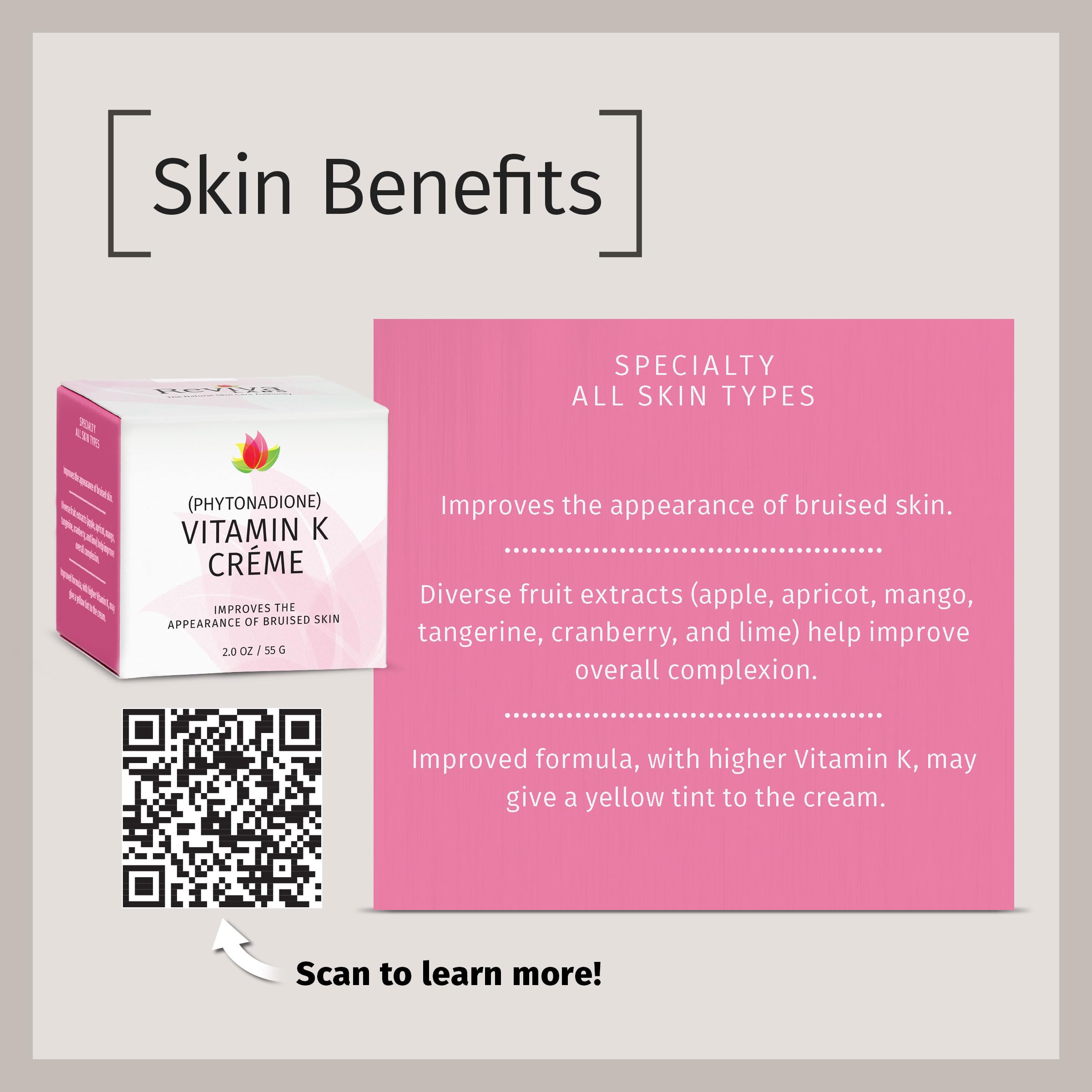 Reviva Labs Vitamin K Creme for Bruising, Dark Circles & Wrinkles – Soybean Oil & Natural Fruit Extracts, 2 oz