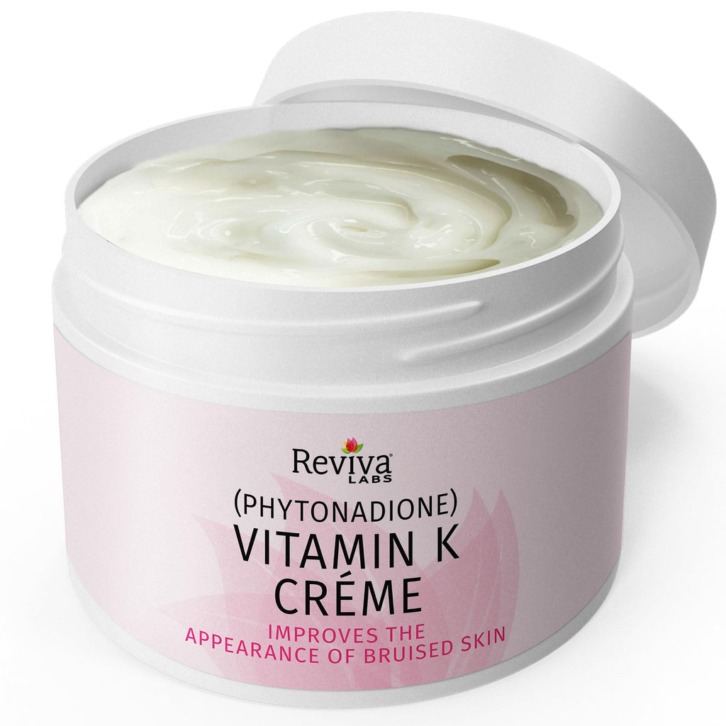 Reviva Labs Vitamin K Creme for Bruising, Dark Circles & Wrinkles – Soybean Oil & Natural Fruit Extracts, 2 oz