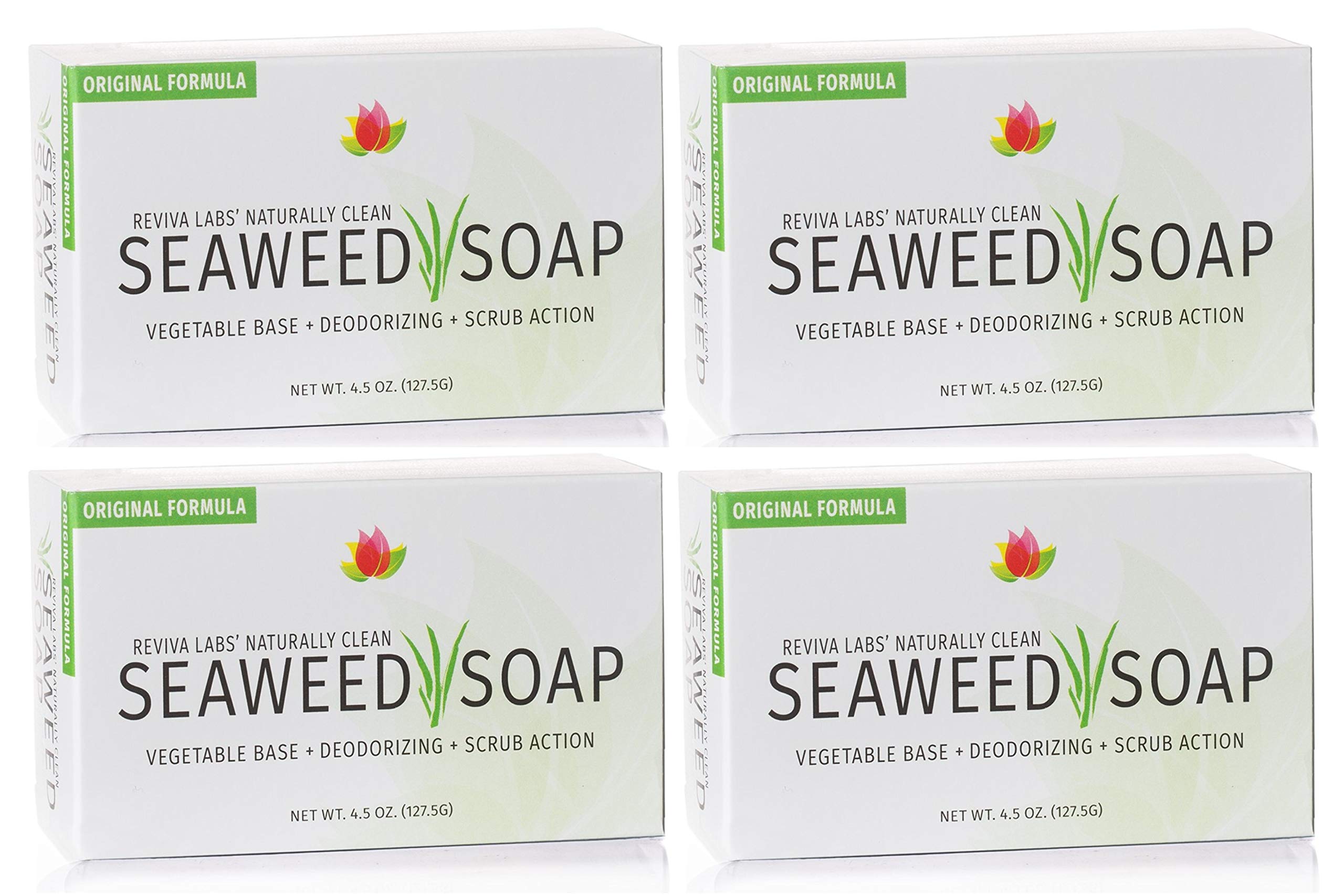 Reviva Seaweed Soap 4-Pack | Organic Seaweed Face Scrub & Exfoliating Body Bar - 4.5 oz | Made in USA