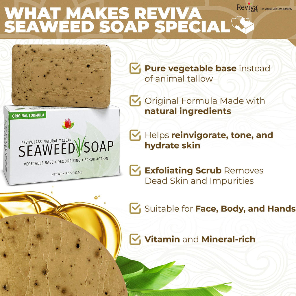 Reviva Seaweed Soap 4-Pack | Organic Seaweed Face Scrub & Exfoliating Body Bar - 4.5 oz | Made in USA