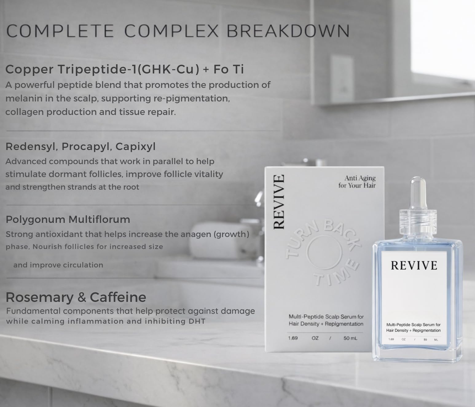 Generic REVIVE Anti Aging Hair Serum for Pigmentation & Growth Support – Copper Peptides (GHK-Cu) 50 ml