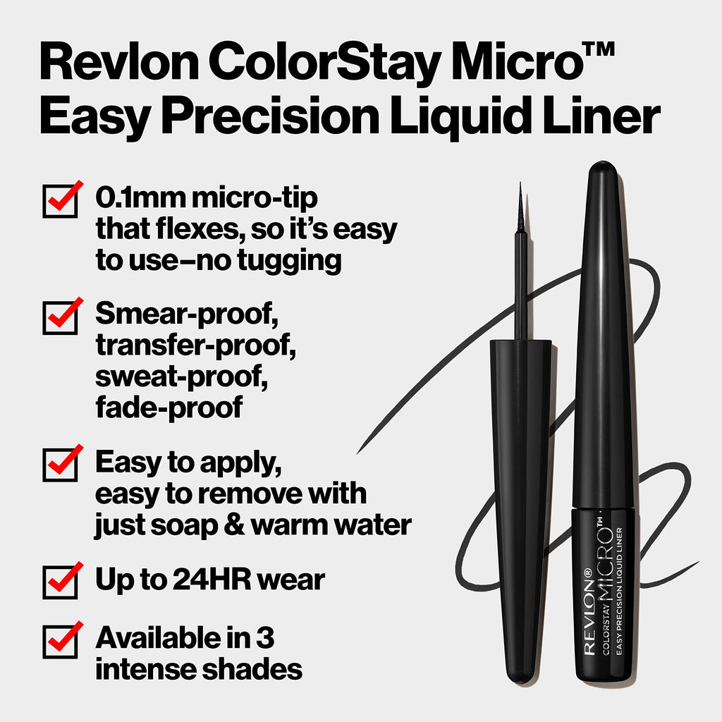 REVLON ColorStay Micro Easy Precision Liquid Eyeliner – Waterproof, Smudge-Proof, 0.1mm Tip, 2 Pack (Blackout)