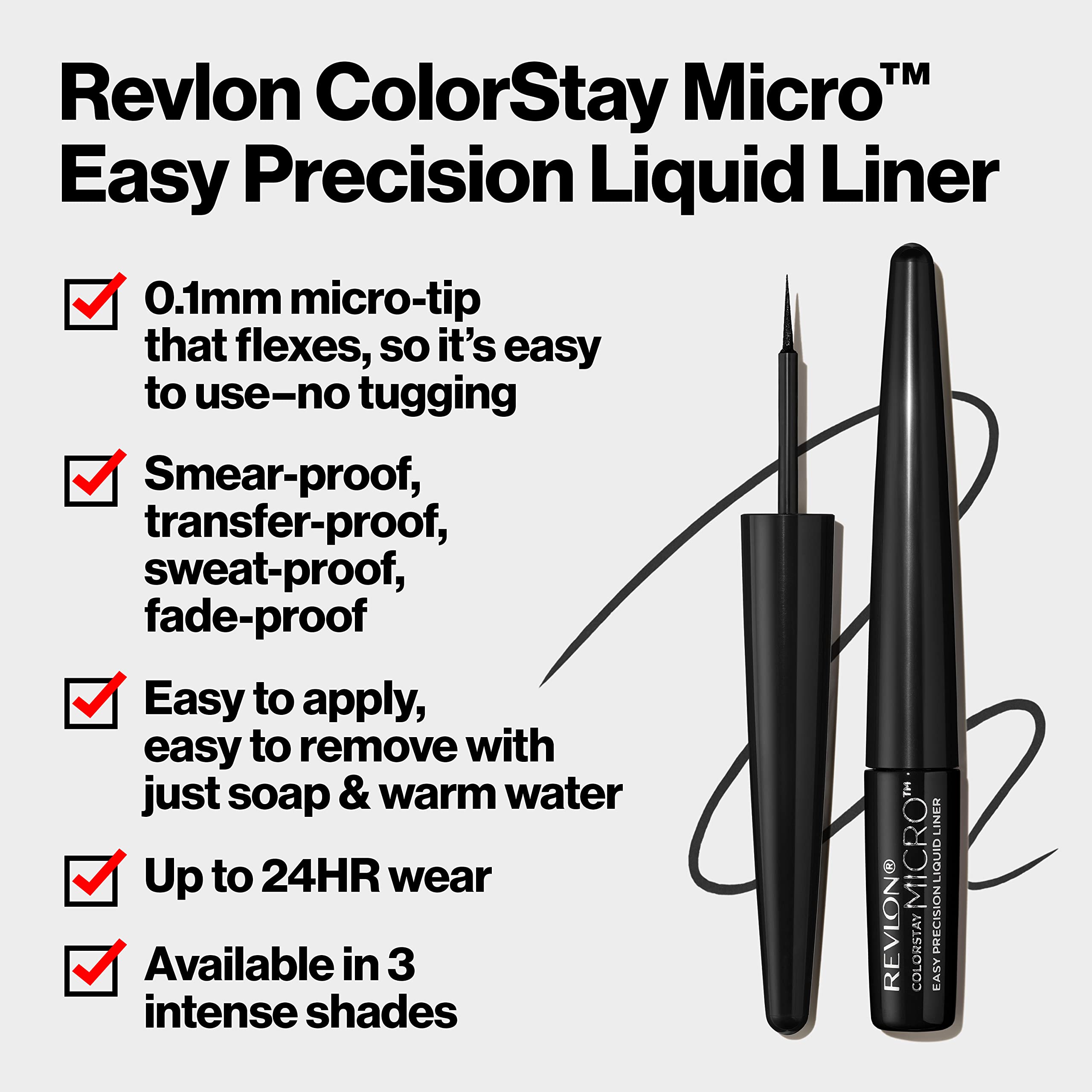 REVLON ColorStay Micro Easy Precision Liquid Eyeliner – Waterproof, Smudge-Proof, 0.1mm Tip, 2 Pack (Blackout)