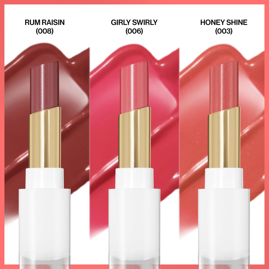 REVLON Super Lustrous Glass Shine Balm Gift Set — 3-Piece Hydrating Lip Color (Honey Shine, Rum Raisin, Girly Swirly)