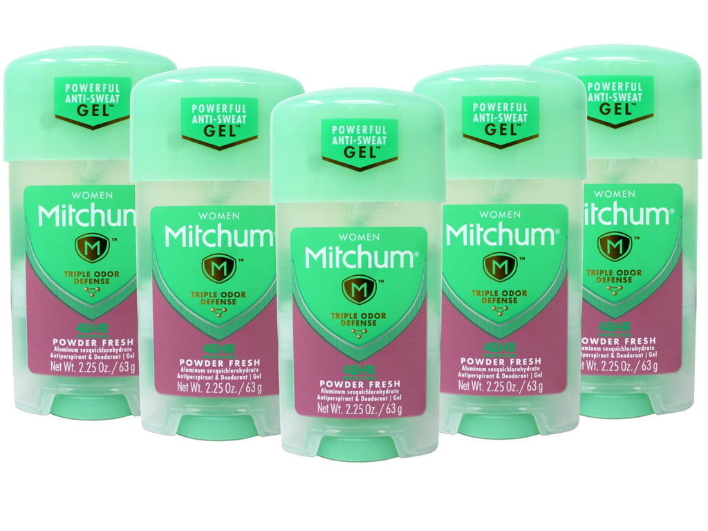 REVLON Mitchum Gel Anti-Perspirant Deodorant – Powder Fresh, 5 Pack | Triple Odor Defense & 48-Hour Protection