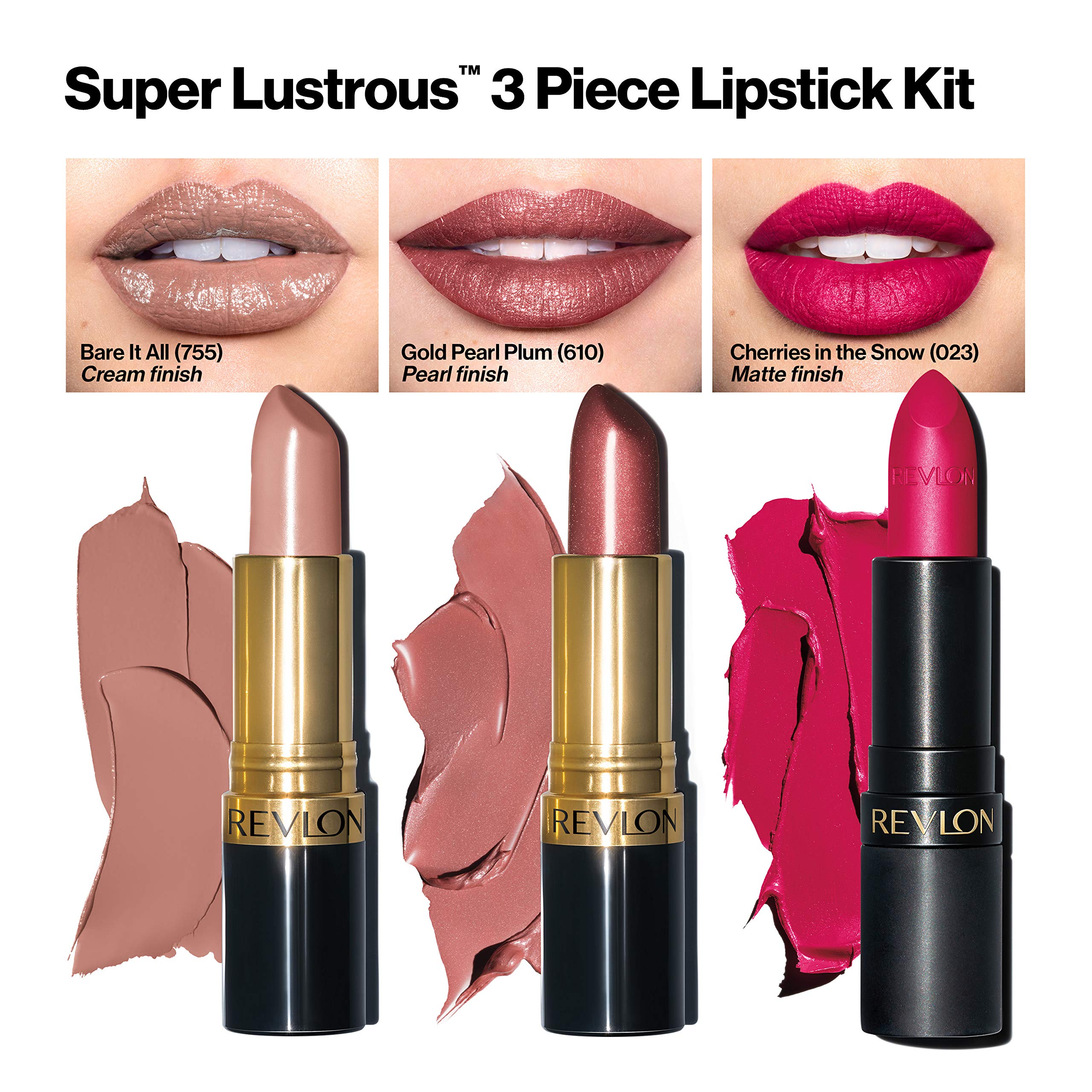 Revlon Super Lustrous 3-Piece Lipstick Gift Set – Cream, Pearl & Matte Finishes