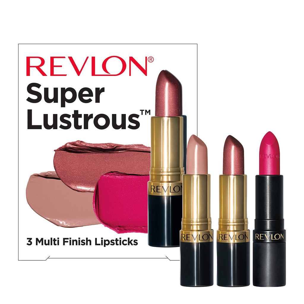 Revlon Super Lustrous 3-Piece Lipstick Gift Set – Cream, Pearl & Matte Finishes