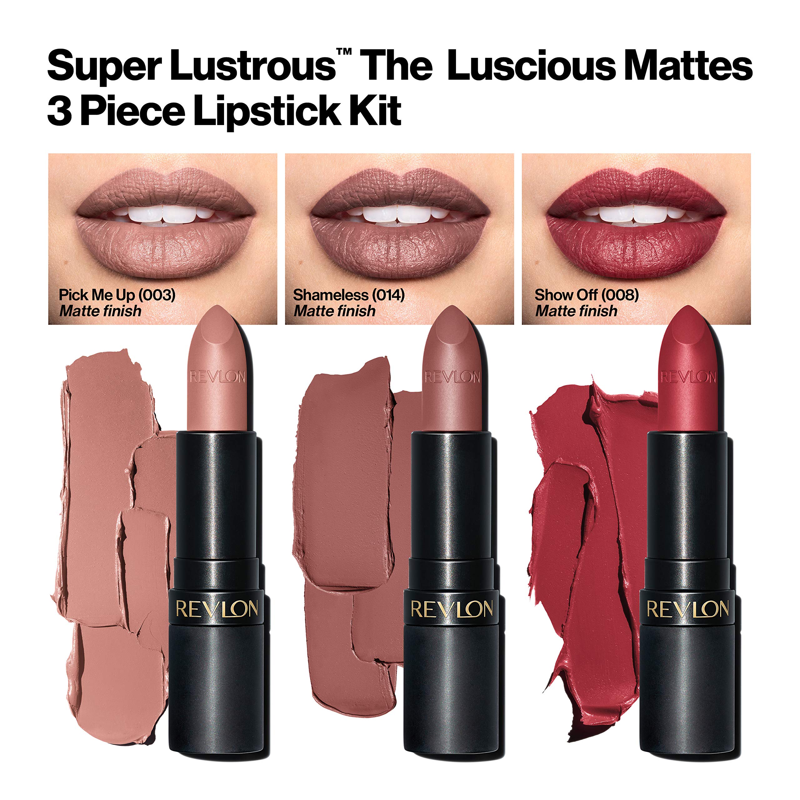 Revlon Super Lustrous 3-Piece Matte Lipstick Gift Set – Pick Me Up, Shameless, Show Off