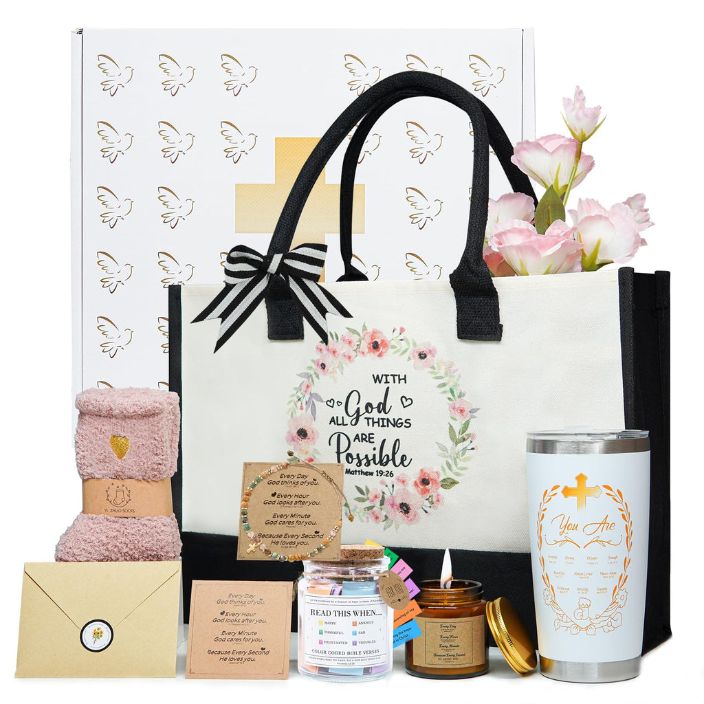 RevoNext Christian Gifts for Women | Faithful Gift Set with Bible Verse Jar, Tumbler & More