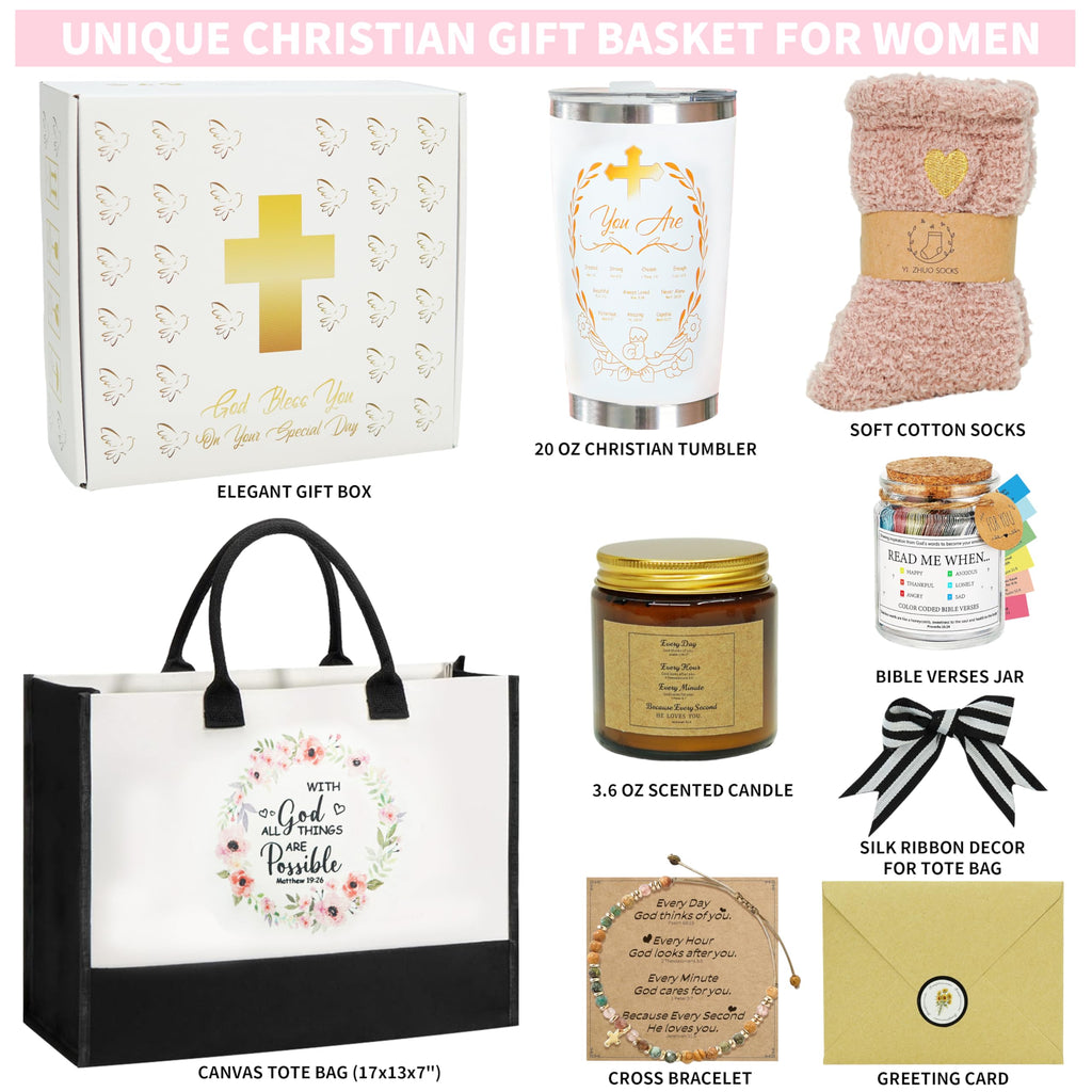 RevoNext Christian Gifts for Women | Faithful Gift Set with Bible Verse Jar, Tumbler & More