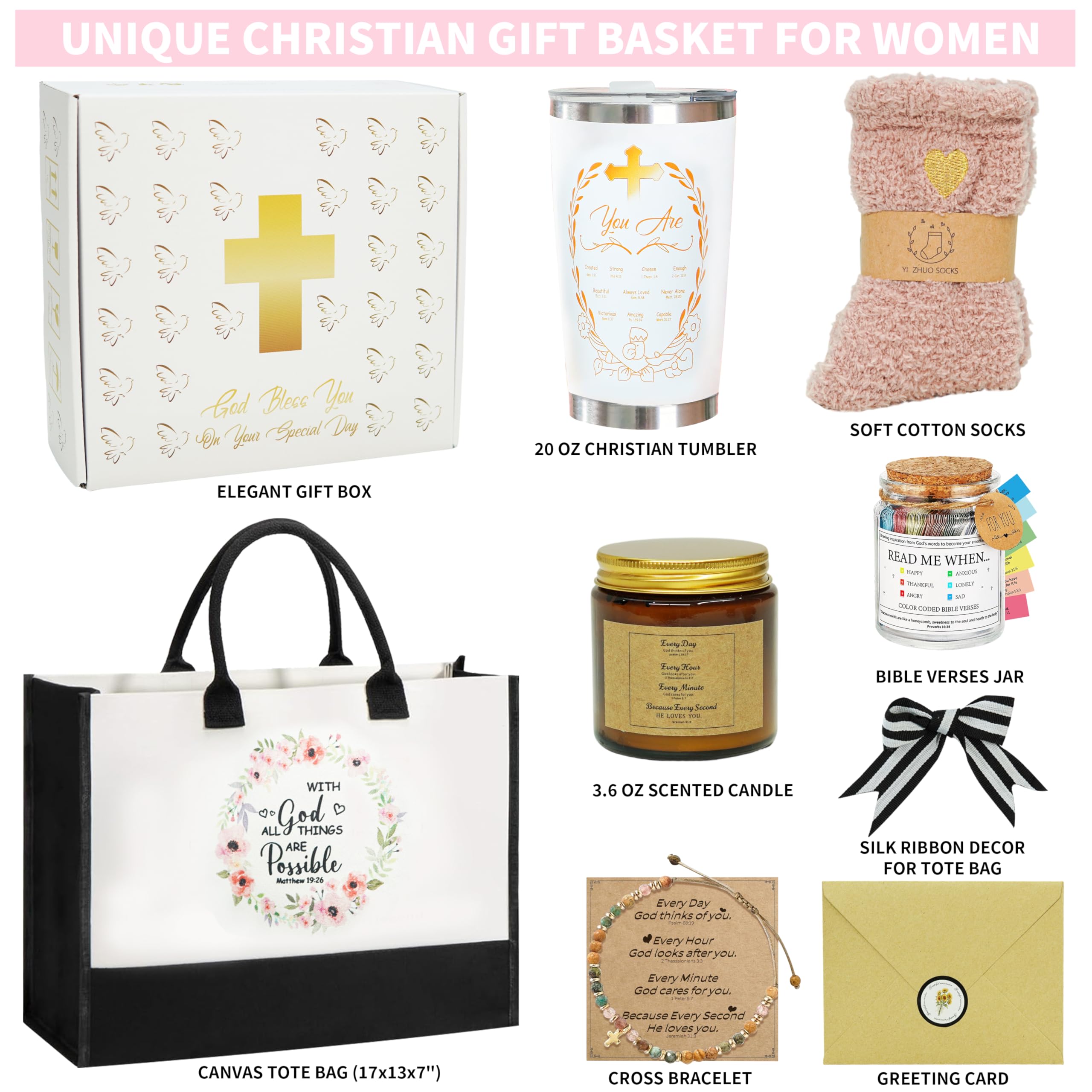 RevoNext Christian Gifts for Women | Faithful Gift Set with Bible Verse Jar, Tumbler & More