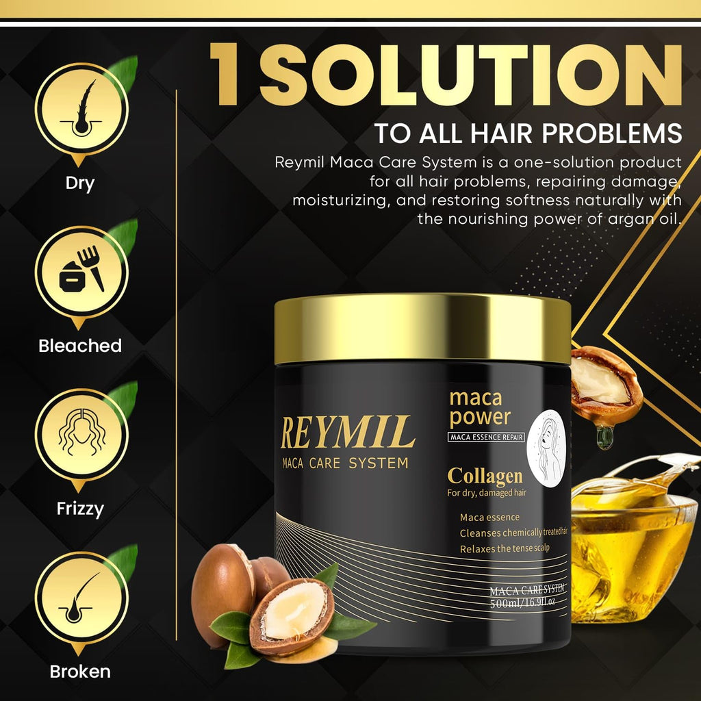 REYMIL Collagen Hair Mask – Deep Conditioning with Argan Oil | Repairs Dry & Frizzy Hair (500ml)