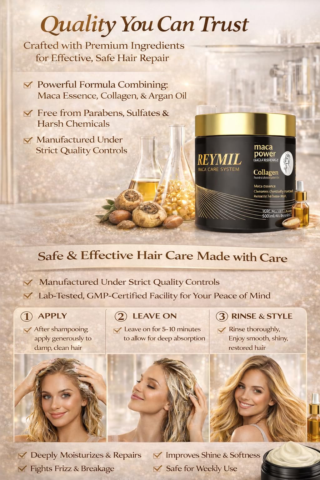 REYMIL Collagen Hair Mask – Deep Conditioning with Argan Oil | Repairs Dry & Frizzy Hair (500ml)
