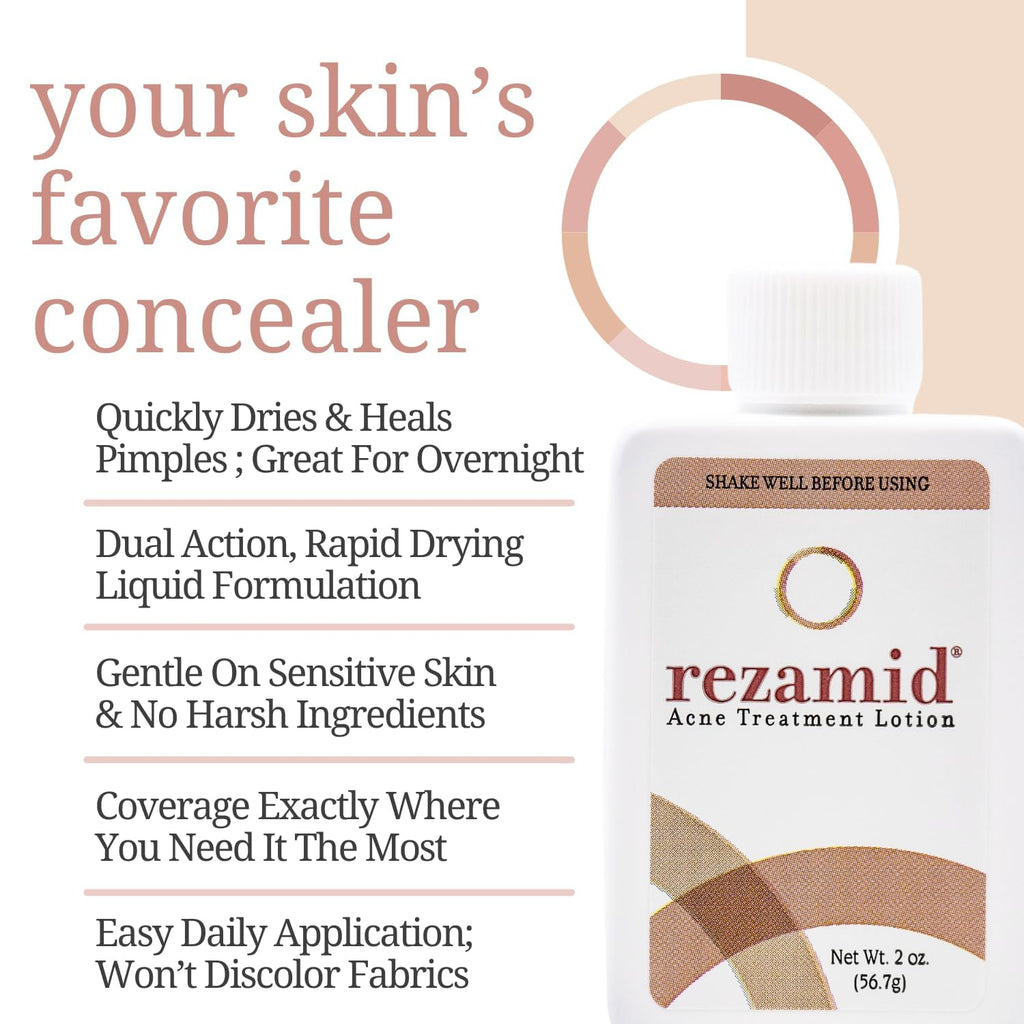 Rezamid Acne Spot Treatment Lotion - 5% Sulfur & 2% Resorcinol, Oily Skin Concealer with Skin Tone Matching, 2oz