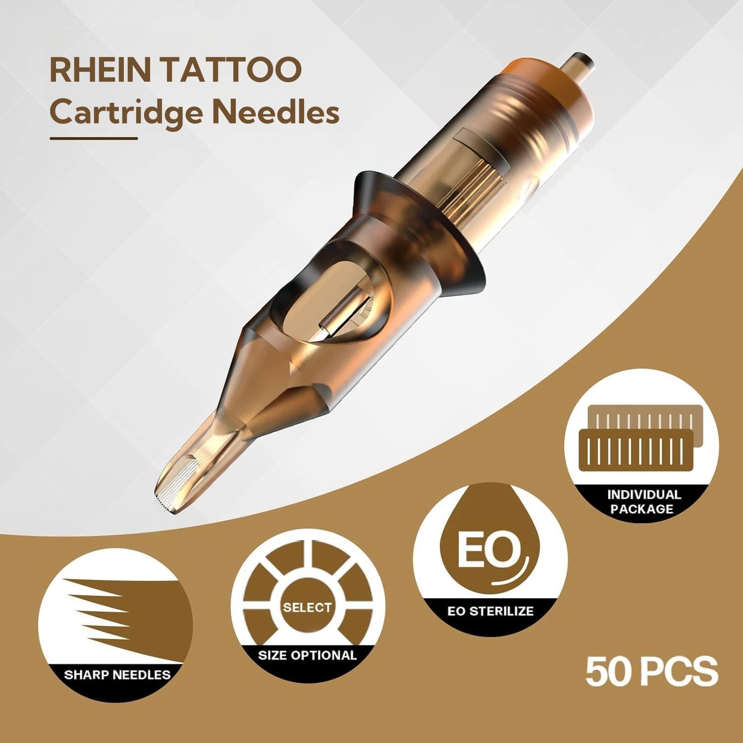 RHEIN Tattoo Cartridges Needles 50pcs Mixed Set – 0.3mm RL & 0.35mm 1RL–1211RL, 3.5mm M-Taper