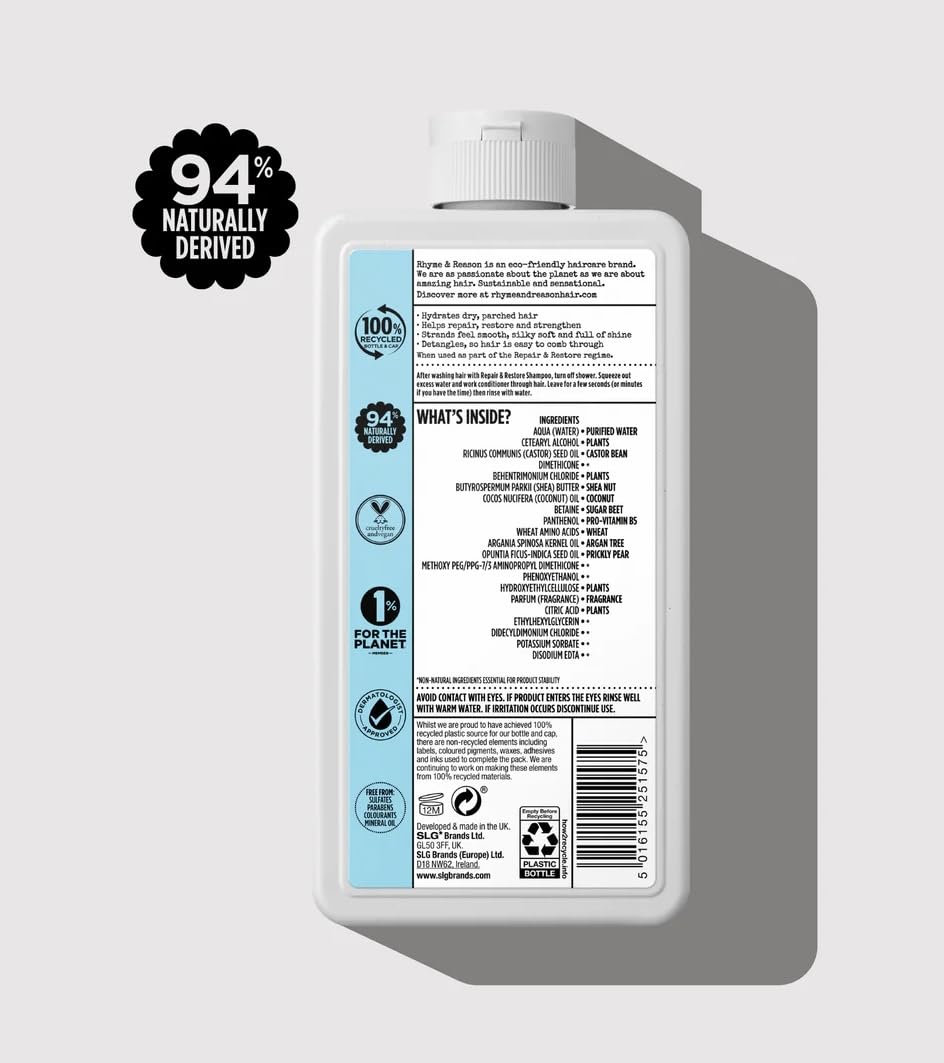 Rhyme & Reason Repair & Restore Shampoo & Conditioner Combo – 13 oz Each | Dry Hair Hydration, Vegan & Cruelty-Free