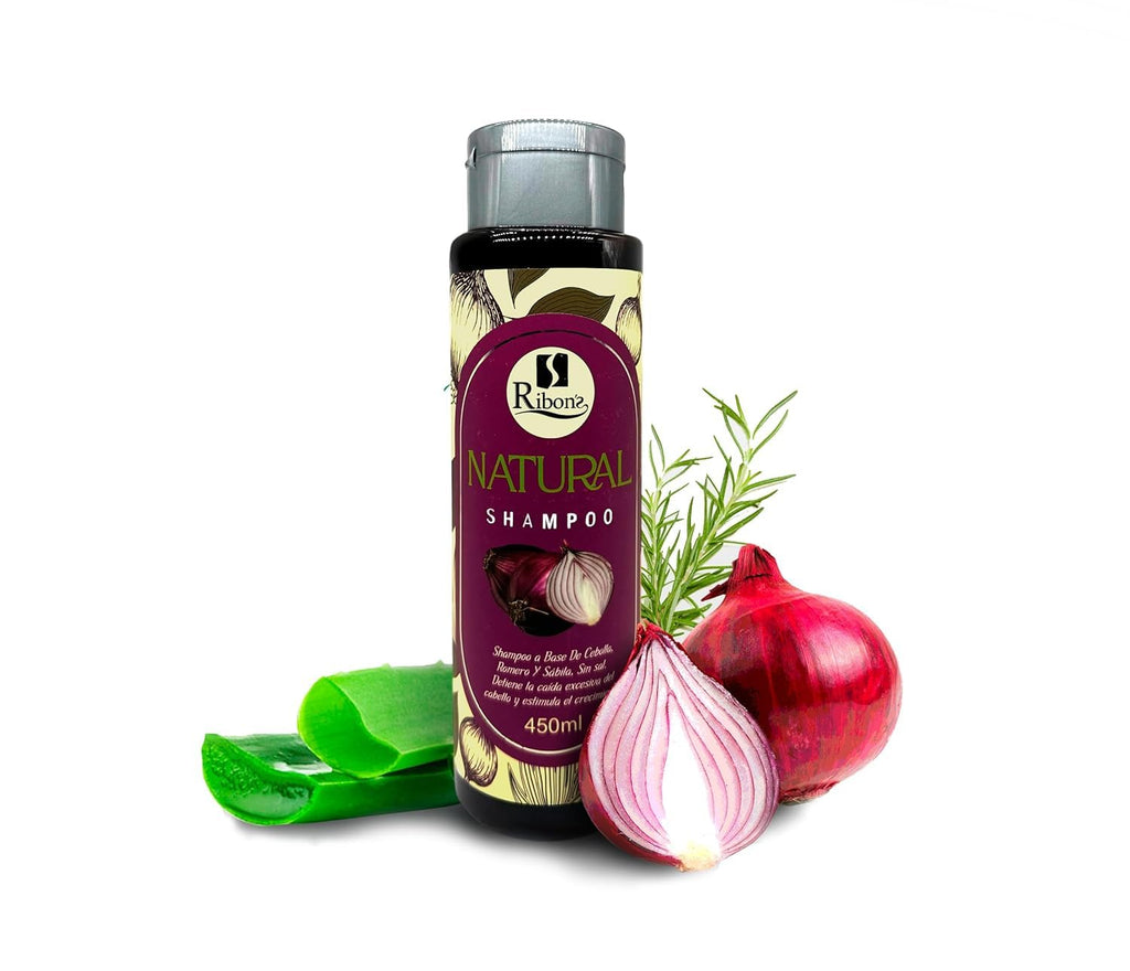 Ribon's Natural Shampoo & Hair Treatment Set – Onion, Rosemary & Aloe for Hair Growth (450ml x 2)