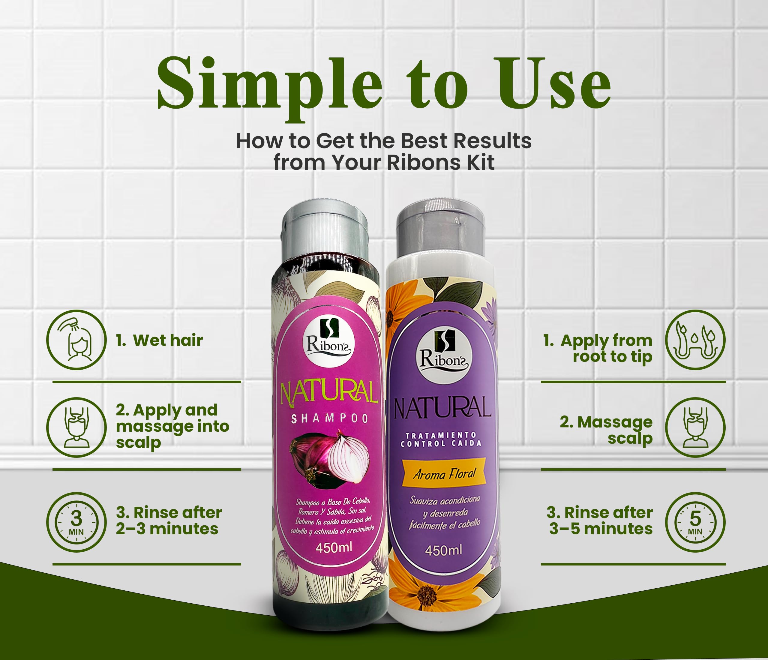 Ribon's Natural Shampoo & Conditioner Set for Hair Growth – Onion, Rosemary & Aloe