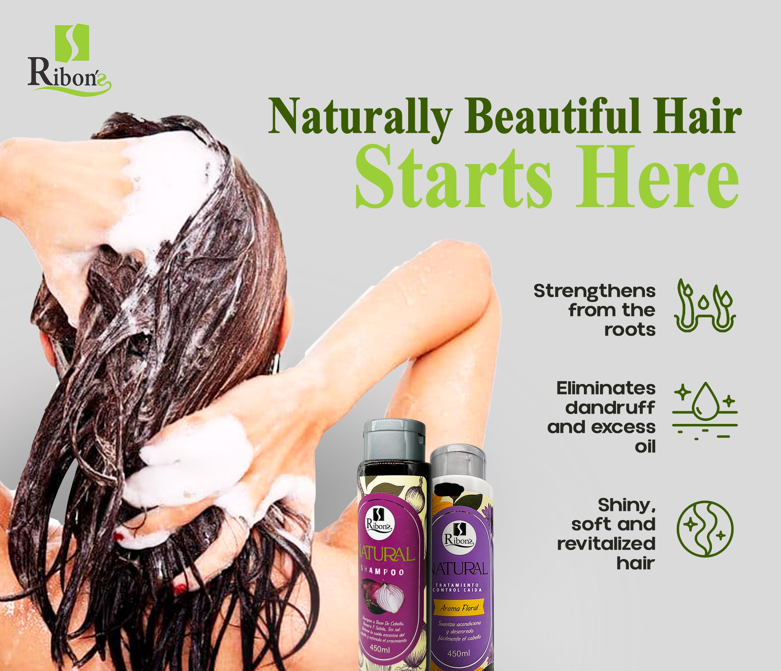 Ribon's Natural Shampoo & Conditioner Set for Hair Growth – Onion, Rosemary & Aloe