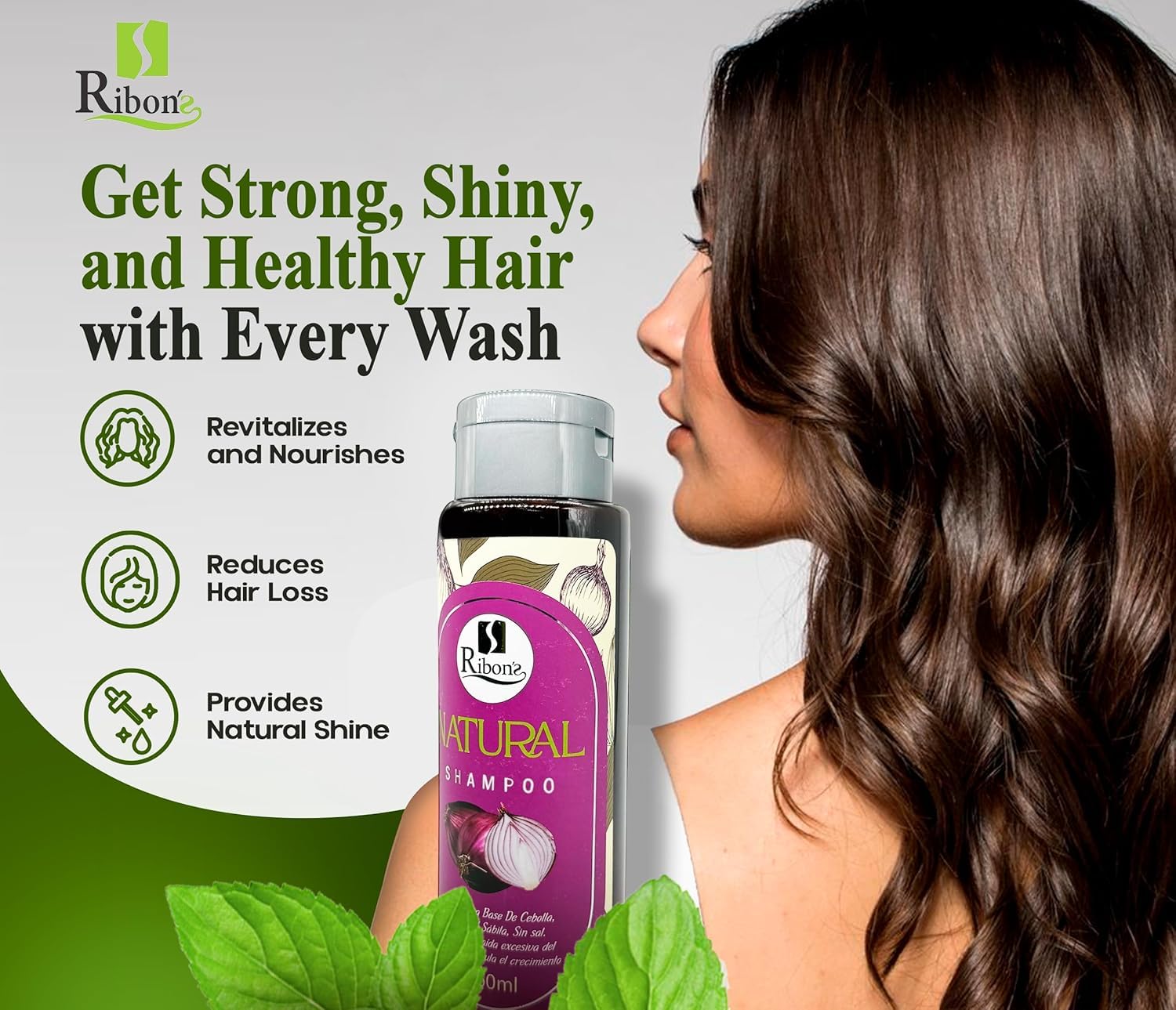 Ribon's Natural Shampoo & Hair Treatment Set – Onion, Rosemary & Aloe for Hair Growth (450ml x 2)