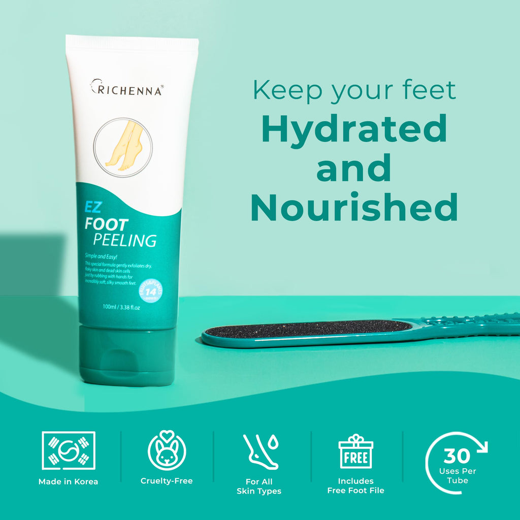 Richenna EZ Foot Care Cream – Advanced Exfoliating Urea Foot Cream for Dry Cracked Heels | 14 Natural Ingredients | 100ml
