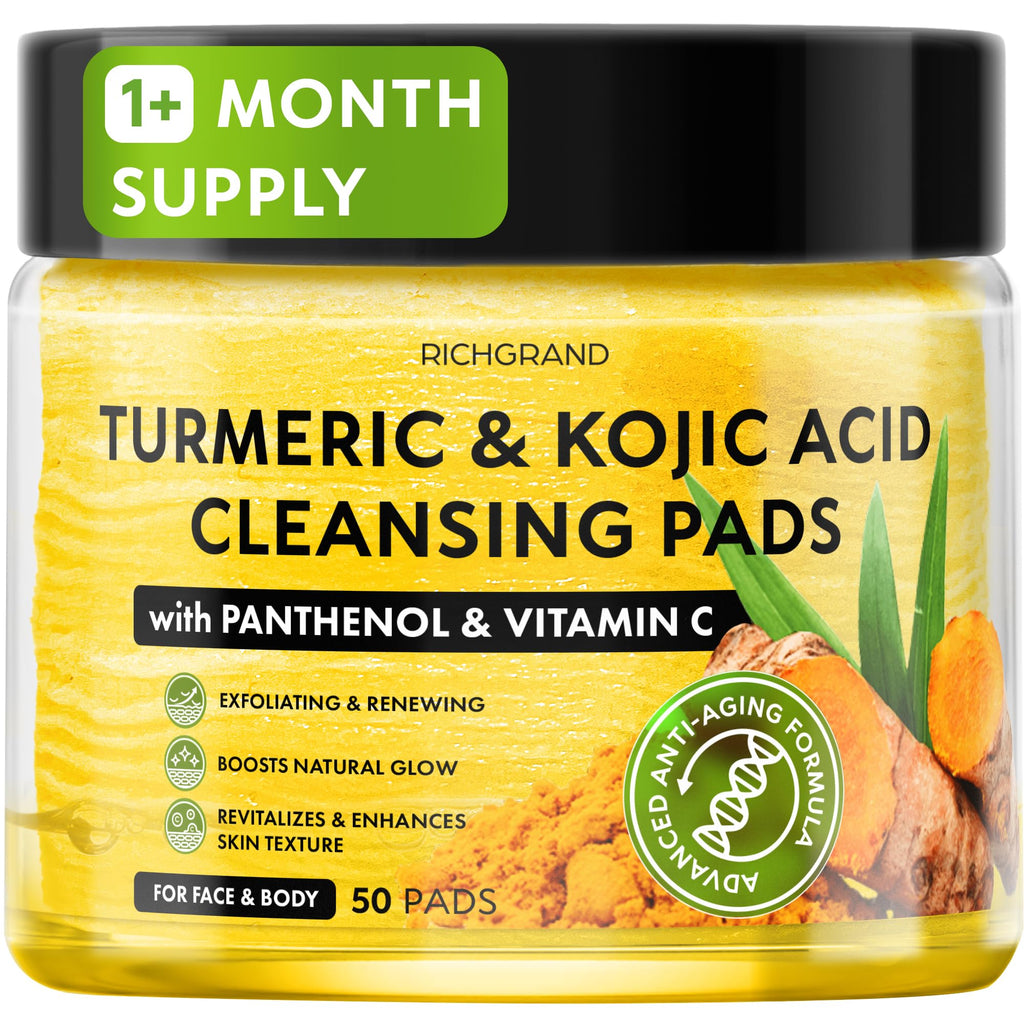 RichGrand Turmeric Kojic Cleansing Pads – Foaming Face Wash with Vitamin C & Lemon