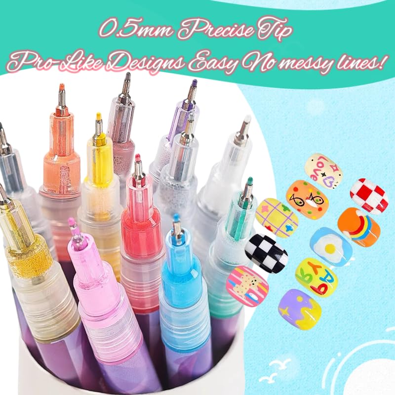 Ricishiy 12 Colors Nail Art Pens Set – 2 Boxes, 24 Colors, 3D Nail Art & DIY Manicure Tools