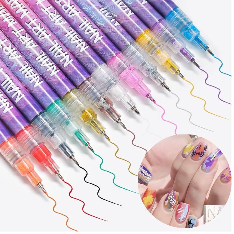 Ricishiy 12 Colors Nail Art Pens Set – 2 Boxes, 24 Colors, 3D Nail Art & DIY Manicure Tools