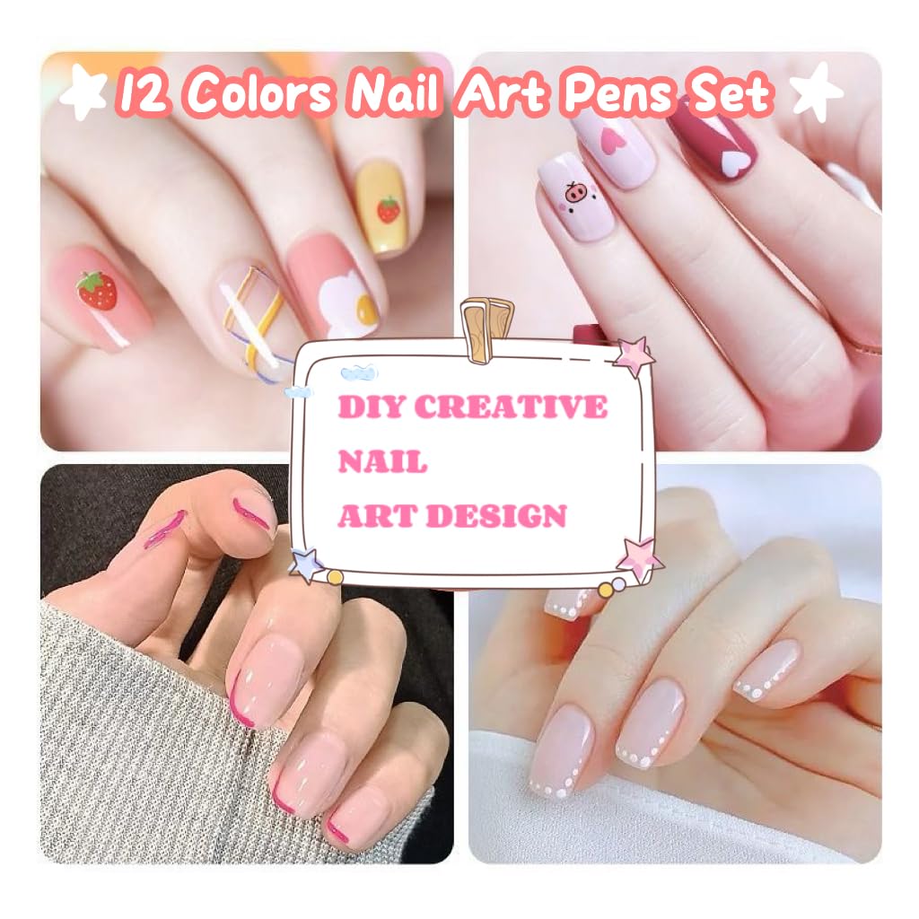 Ricishiy 12 Colors Nail Art Pens Set – 2 Boxes, 24 Colors, 3D Nail Art & DIY Manicure Tools