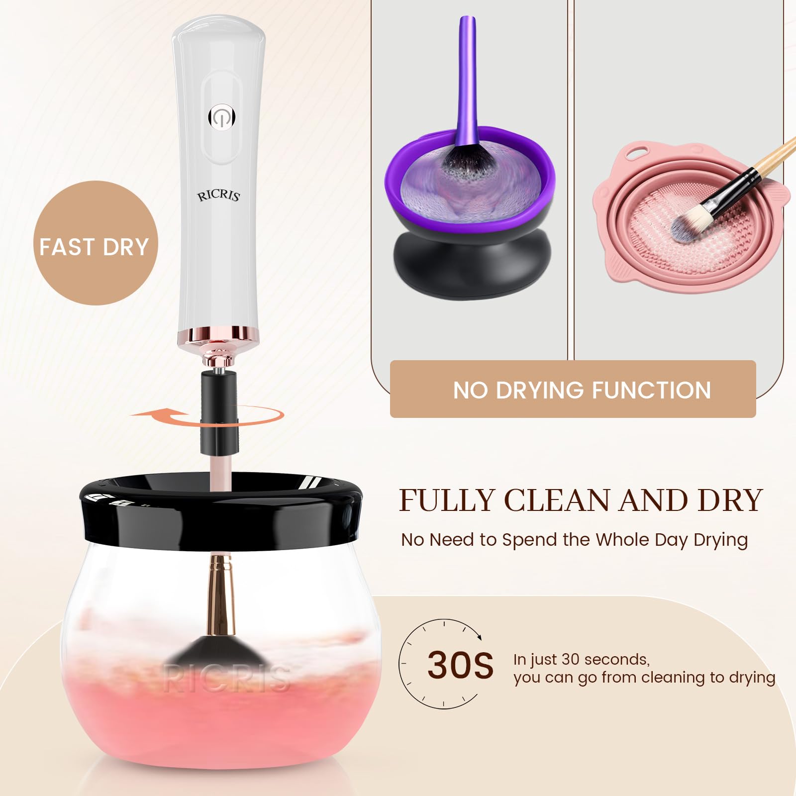 RICRIS Premium Makeup Brush Cleaner Dryer – Super-Fast Electric Spinner