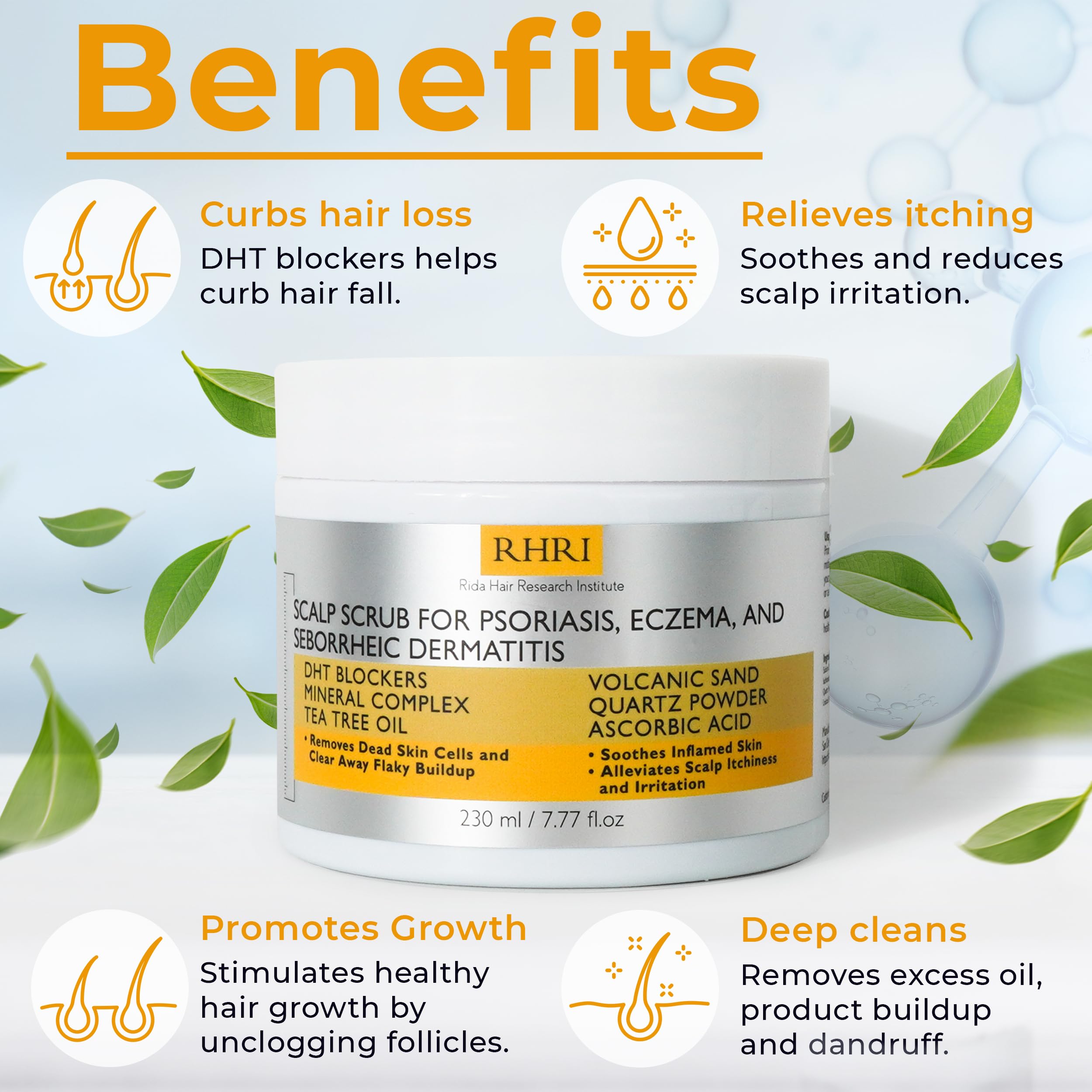 Rida Hair Research Institute: Anti Fungal Scalp Scrub with DHT Blockers, Mineral Complex & Tea Tree Oil