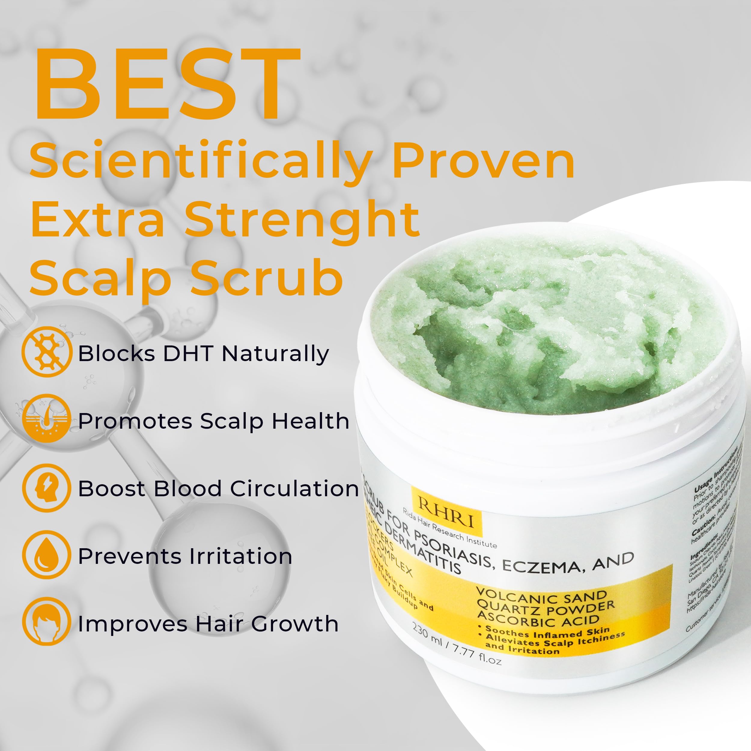 Rida Hair Research Institute: Anti Fungal Scalp Scrub with DHT Blockers, Mineral Complex & Tea Tree Oil