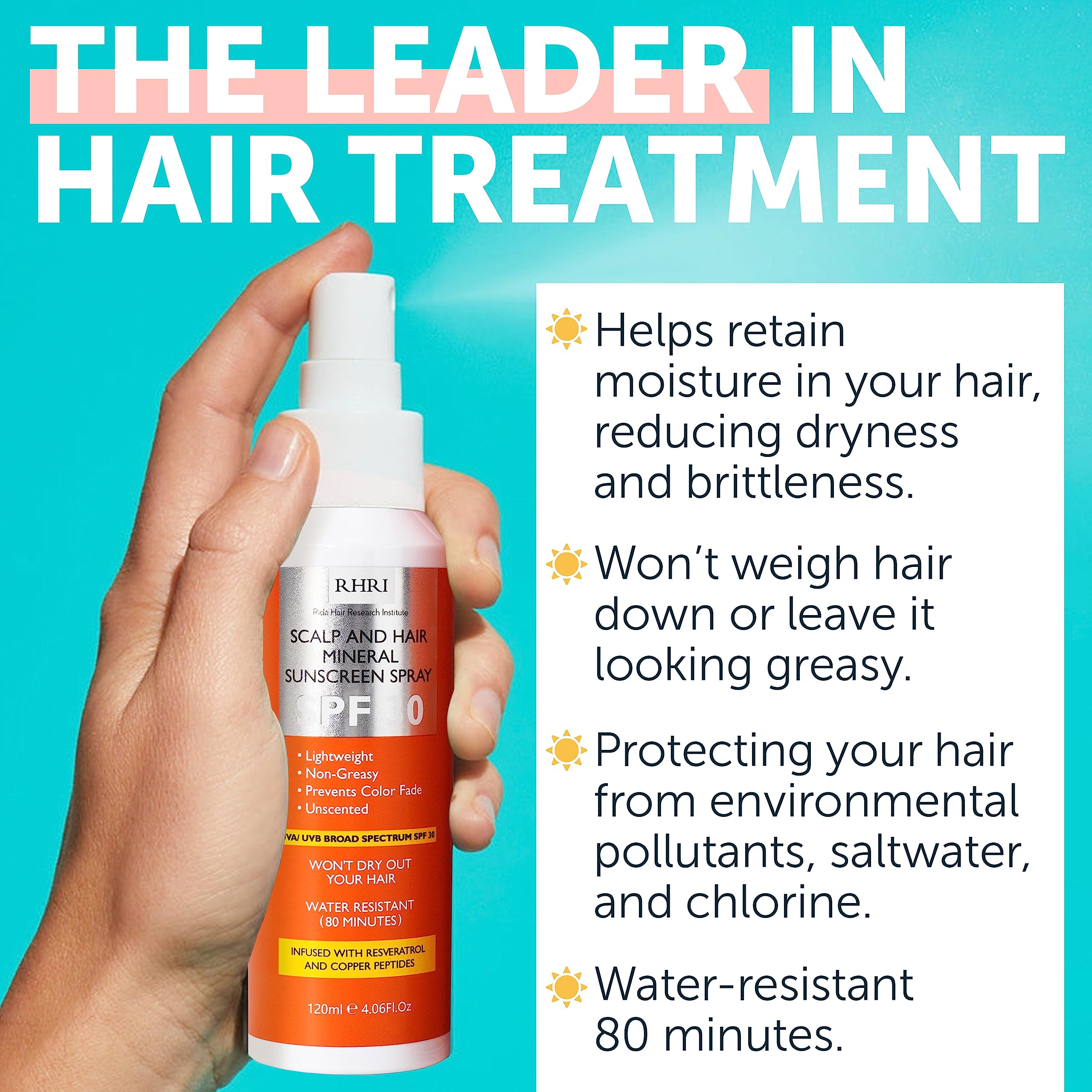 Rida Hair Research Institute Premium SPF 30 Hair Sunscreen Spray | Non-Greasy UV Protection for Hair & Scalp | Travel-Size 4 oz / 120 ml
