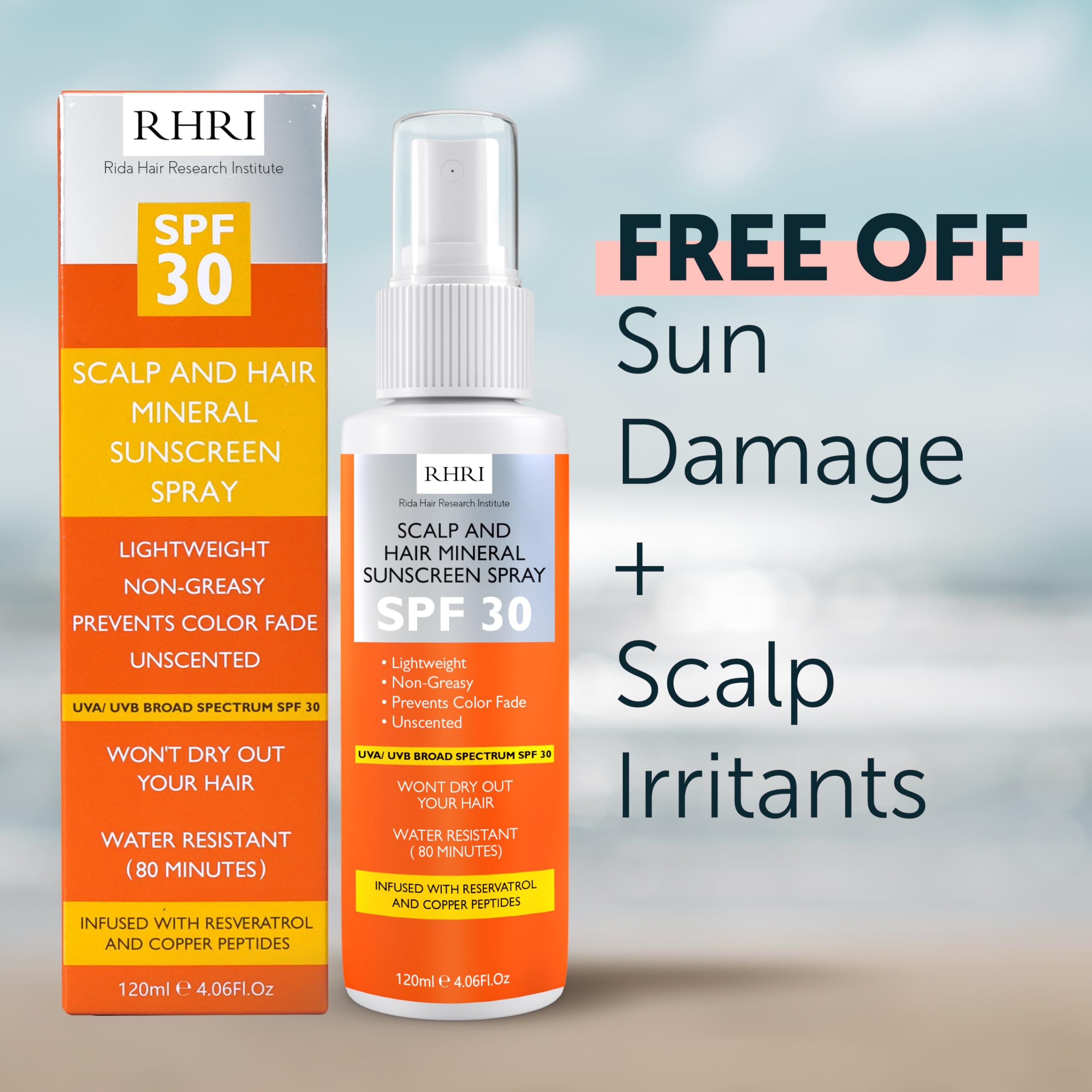 Rida Hair Research Institute Premium SPF 30 Hair Sunscreen Spray | Non-Greasy UV Protection for Hair & Scalp | Travel-Size 4 oz / 120 ml