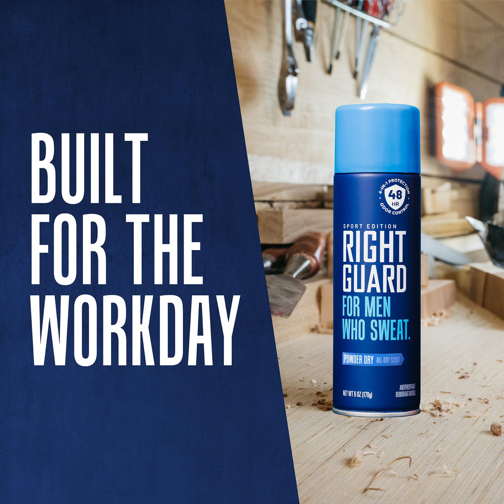 Right Guard Sport Powder Dry Scent 4-in-1 Antiperspirant & Deodorant Spray – 6oz, 3 Pack