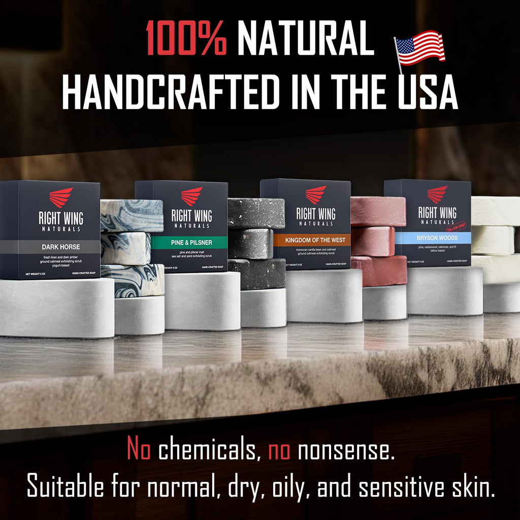 Right Wing Naturals The Frontiersman 4-Pack Bar Soap Gift Set for Men – Handcrafted Cold-Pressed, Natural Scented