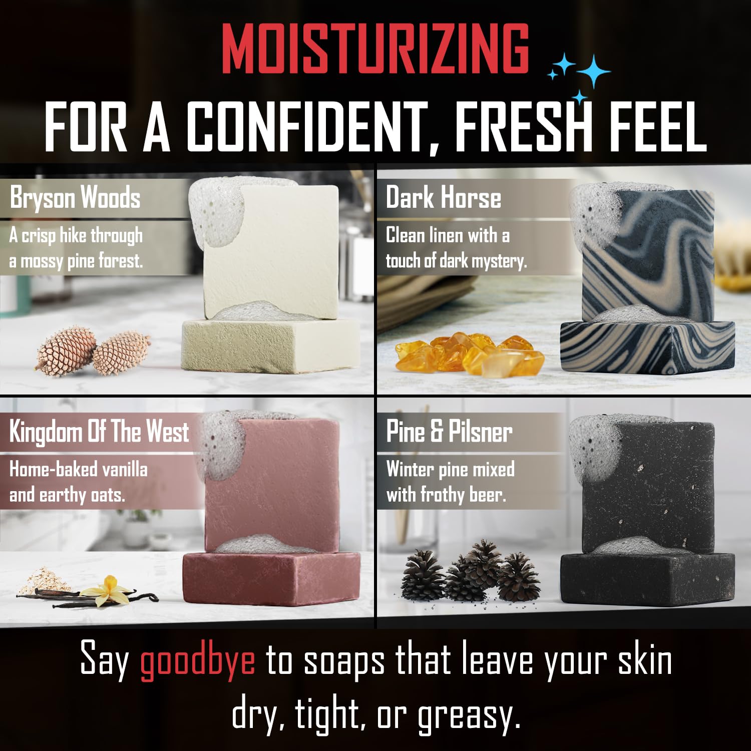 Right Wing Naturals The Frontiersman 4-Pack Bar Soap Gift Set for Men – Handcrafted Cold-Pressed, Natural Scented
