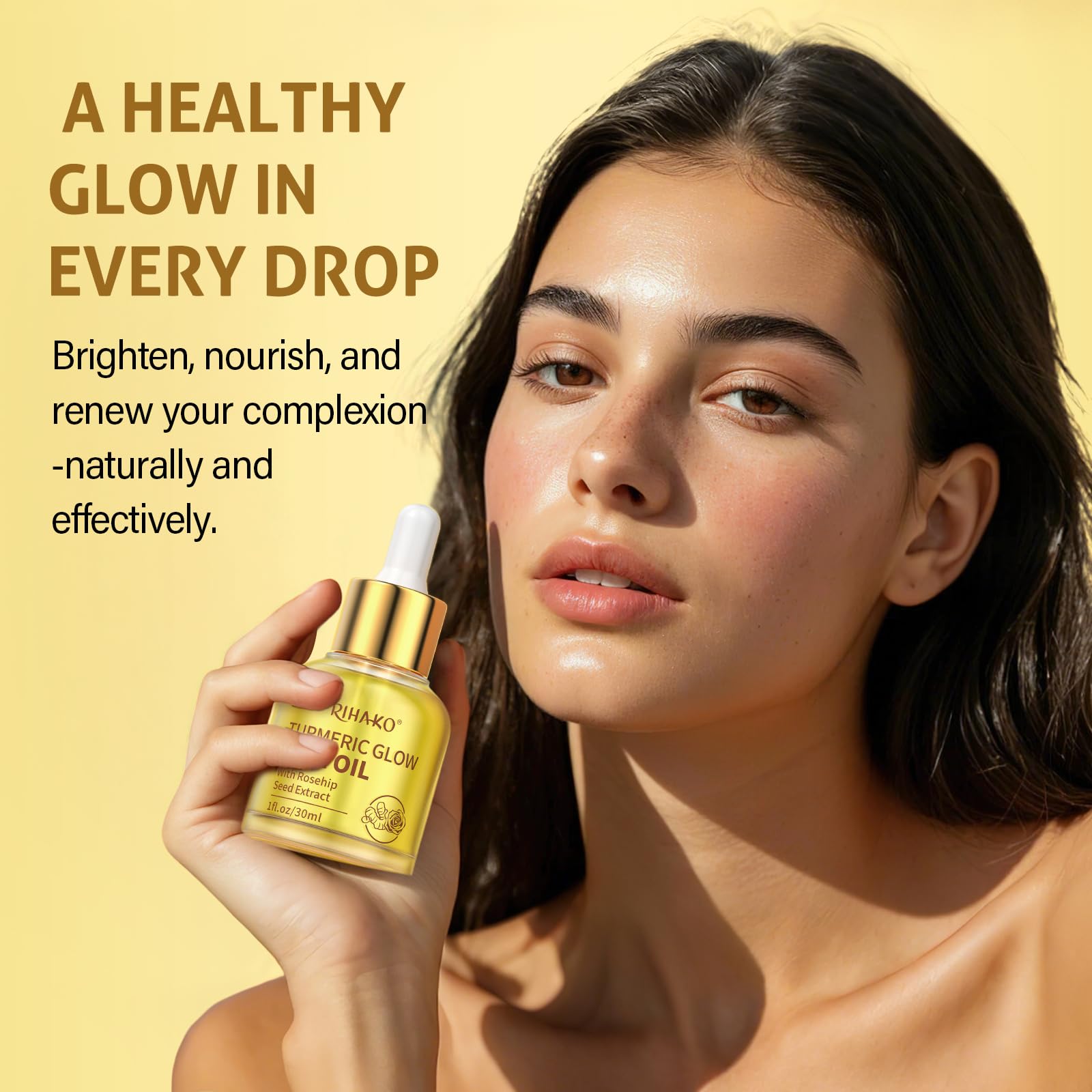 RIHAKO Turmeric Rosehip Face Oil for Gua Sha – Hydrating Anti-Aging Glow
