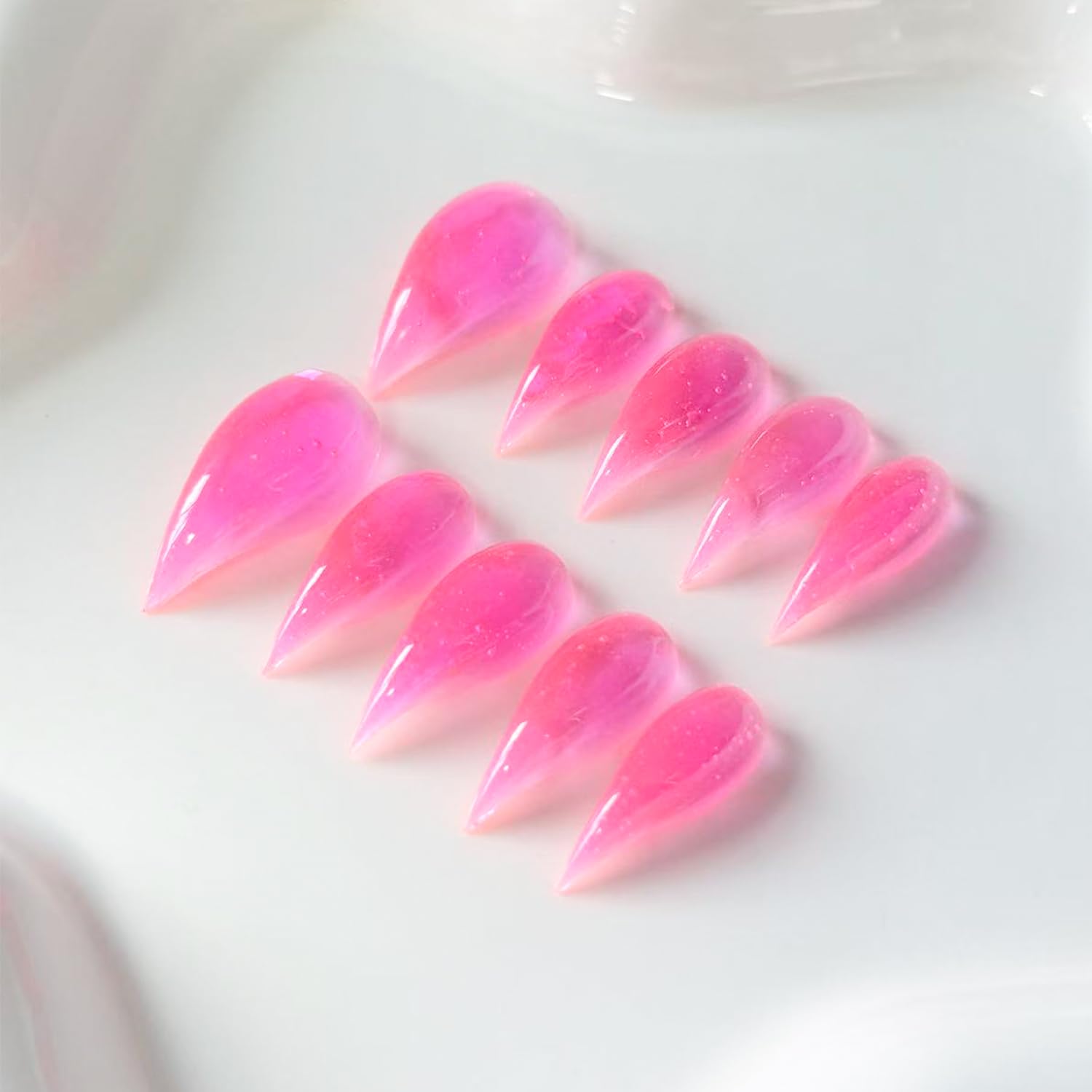RIICFDD Handmade Almond Press-On Nails — Curved Short Eagle Claw, Pink, Reusable Gel False Nails (Size M)
