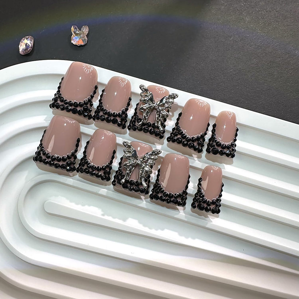 RIICFDD 10 Pcs Handmade Press-On Nails Medium Duck Nude Pink French Tip