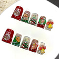 RIICFDD Christmas Press-On Nails Kit – 10 Pcs Luxury Glossy Red Full-Cover Nails with Glue & Tools