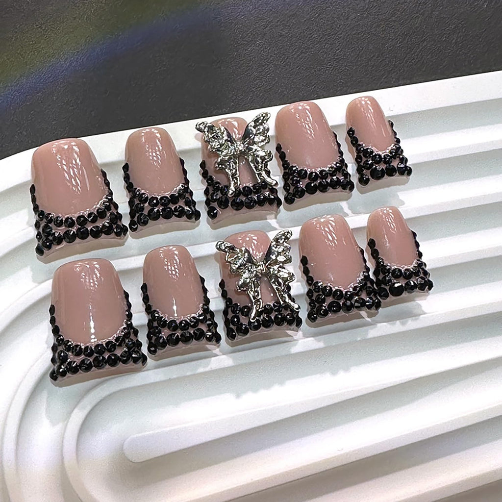 RIICFDD 10 Pcs Handmade Press-On Nails Medium Duck Nude Pink French Tip