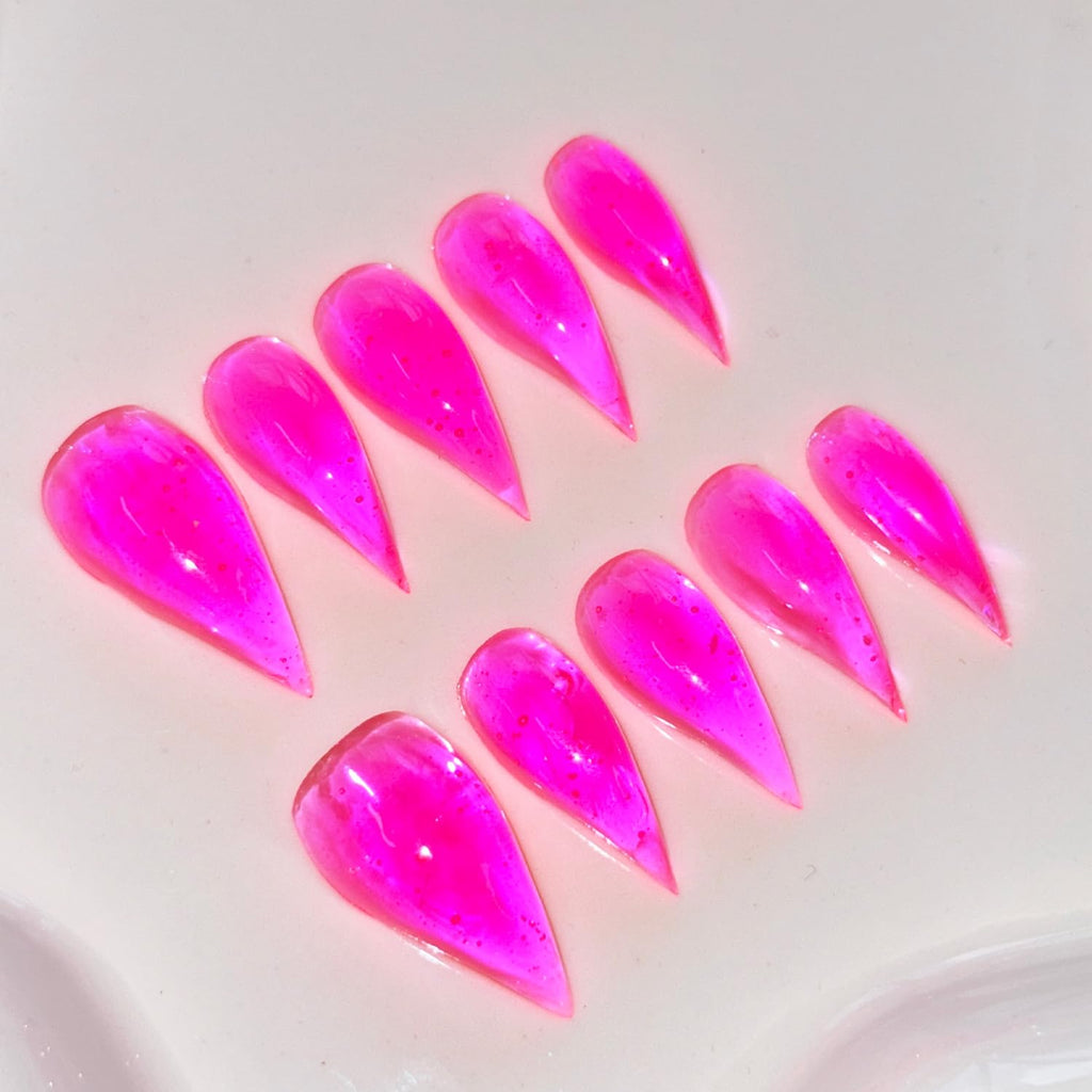 RIICFDD Handmade Almond Press-On Nails — Curved Short Eagle Claw, Pink, Reusable Gel False Nails (Size M)