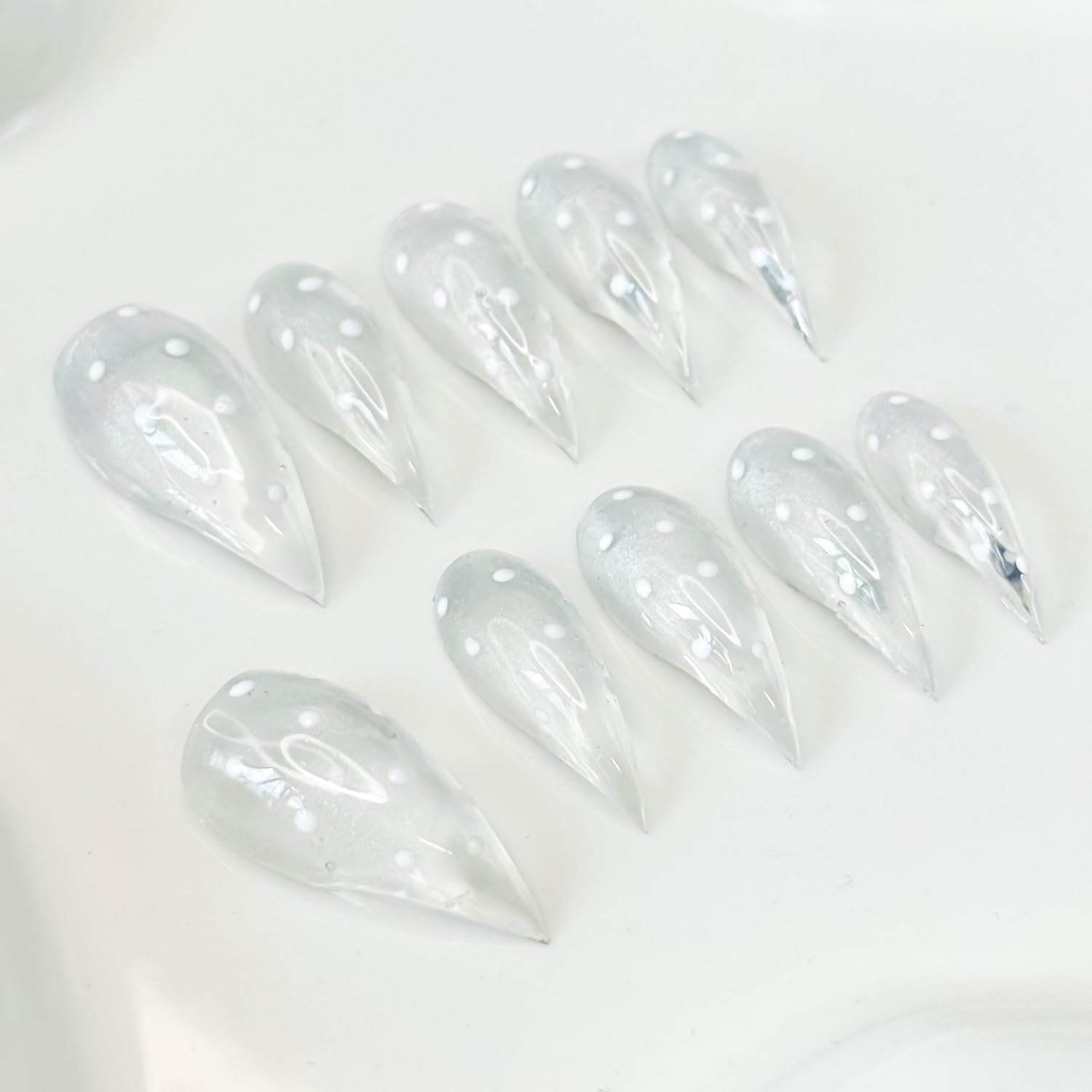 RIICFDD 10 Pcs Handmade Press-On Nails | Short Eagle Claw, Dot Designs, Transparent Luxury Dragon Claw with Glue