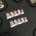 RIICFDD 10 Pcs Duck Press-On Nails with Glue – Medium Thick Acrylic, 3D Flower & Nude Pink Full-Cover Nails