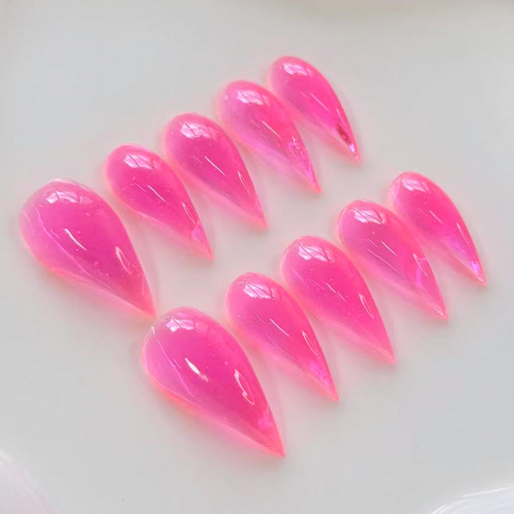 RIICFDD Handmade Almond Press-On Nails – Curved Eagle Claw, Pink, Reusable Kit